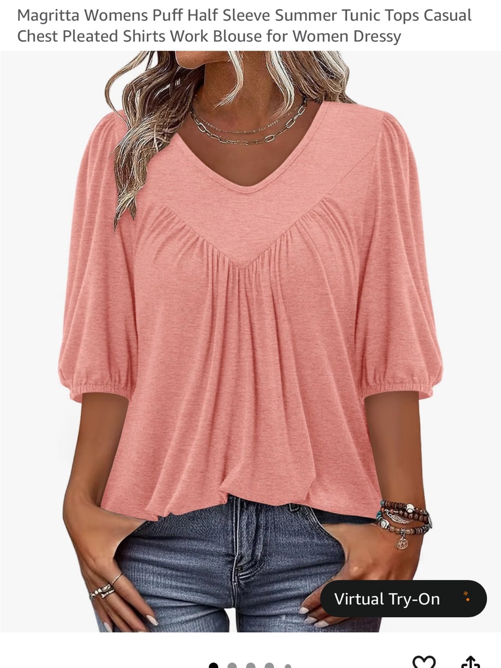 Coral Pink Puff Half Sleeve V-Neck Tunic Top